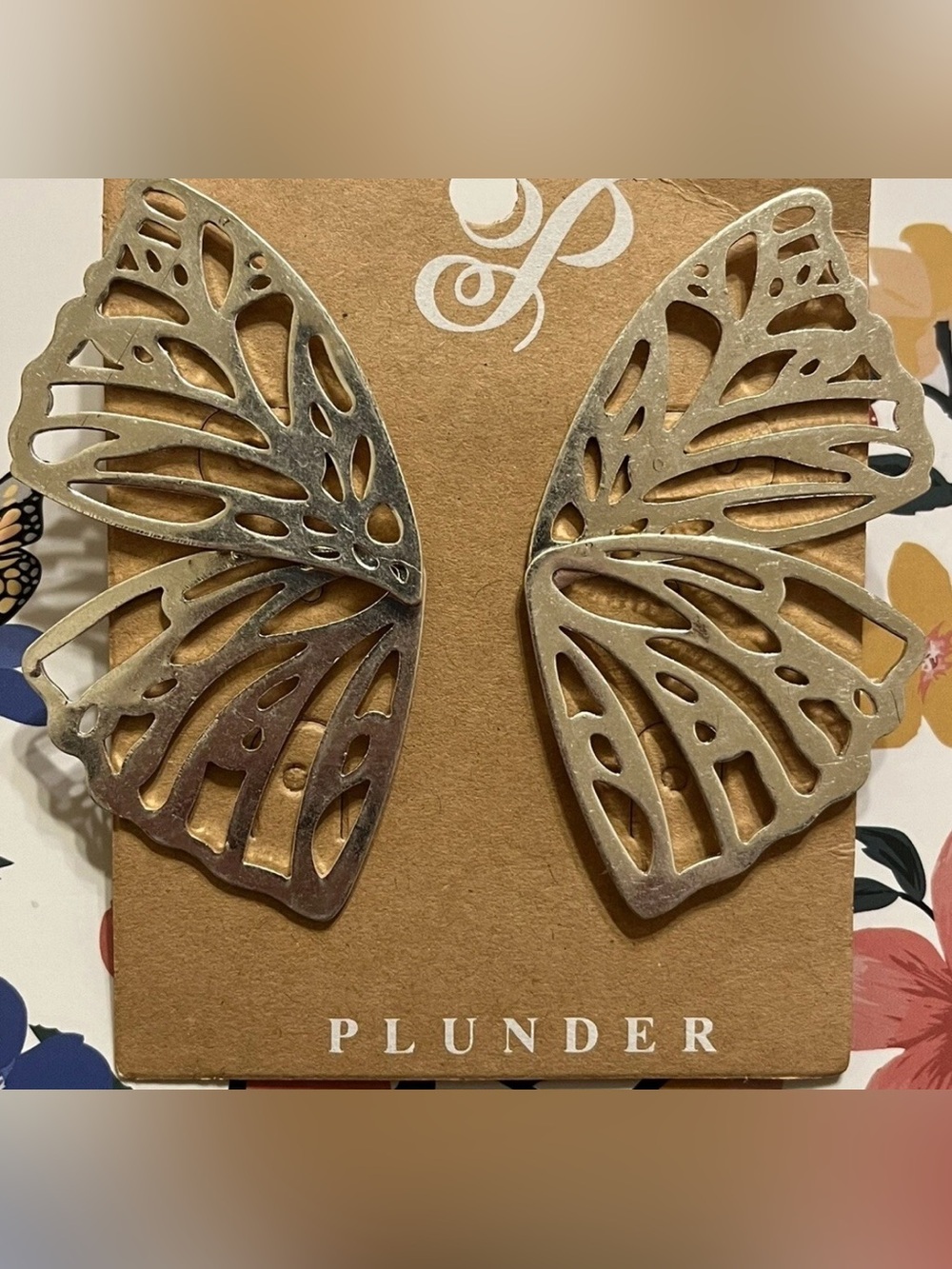 Plunder "Calliope" Butterfly Wing Earrings - Silver Tone, NWOT, Retail $25